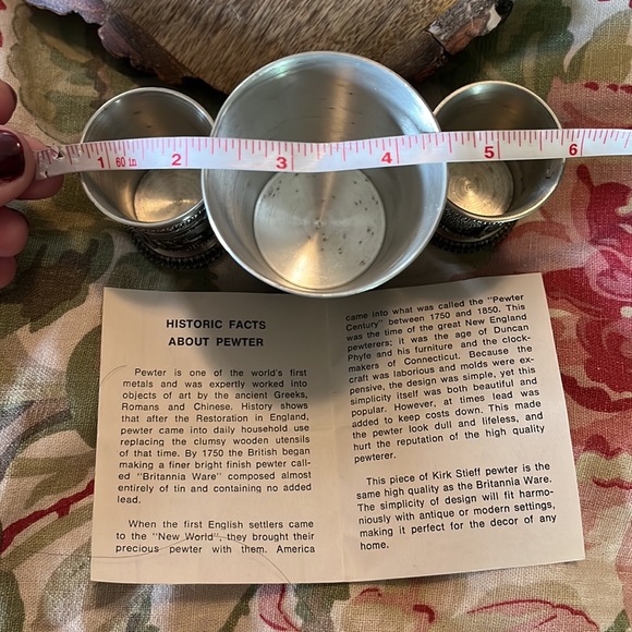 Vtg 70s KIRK STIEFF Pewter Cups German Scenes Shot Glasses & Cup 3-Piece Set Bar - Picture 11 of 16